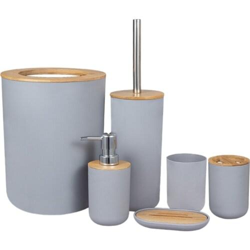 6-Piece Bamboo Bath Accessory Set Environmentally Friendly Toilet Accessory Set with Lotion Dispenser Etc. Gray