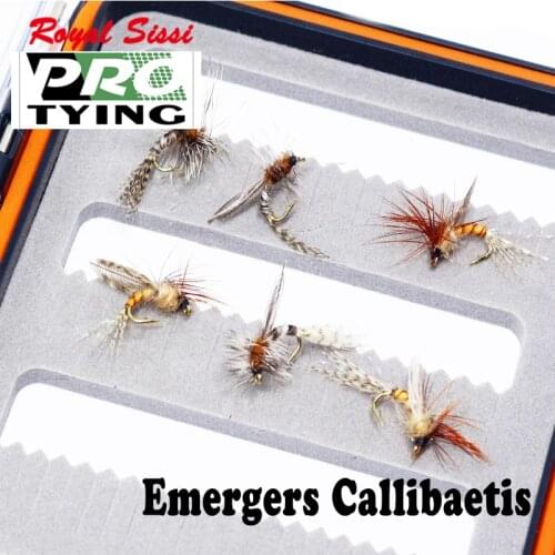 2019new developed 6pcs boxed trout fishing surfacewater fly lure 2styles assorted size16 emergers callibeatis fly fishing flies