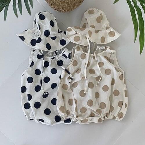 2021 Ins New Summer Baby Clothing Cool Baby Girls Bodysuits Linen Infant Boys Jumpsuits Sleeveless Dot Print Baby Outfit