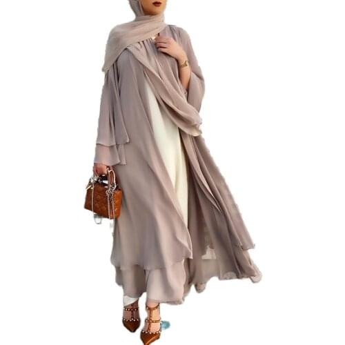 Solid Color Cardigan Soft Flowing Chiffon Large Size Women Dress Muslim Abaya Women Dubai Middle East Islamic Clothing Robe Girl