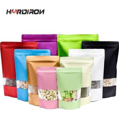 Solid Color Aluminum Foil Bag Reclosable Matte Standing Food Packaging Bag with Display Window Self-Sealed Plastic Zipper Bags