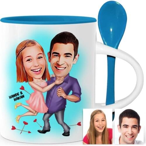 Personalized Valentine Cartoon Blue Spoon Mug Cup-3