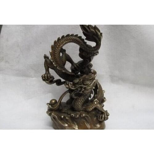 Song voge gem S0292 Folk Old Classic Bronze Copper Home Feng Shui Lucky Fly Dragon Play Bead Statue
