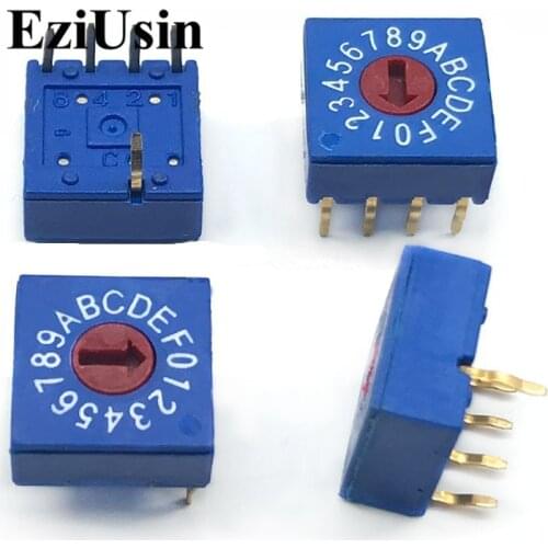 0-9 10 0-F 16 Rotary Coding Knob Switch DIP 5pins 8421C 0mm Shank 4:1 PCB Switching 5p Blue Anti-logic
