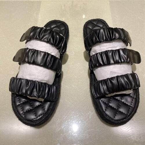 Women Shoes Summer Female Concise Black Slippers Beach New Chaussure Femme Flat Peep Toe Shoes Ladies Solid Slides Fashion