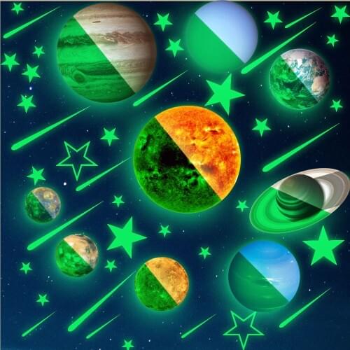 Night Glow Removable Science Solar System Space Moon Meteor 3D Stars Sticker painting for Children Room Baby Luminous Stickers