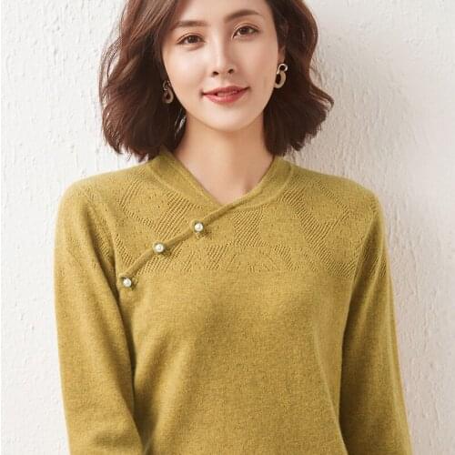 Hot Sale Knitted Cashmere Sweater Women 100% Wool V-Neck Long Sleeve Standard Knitwear Autumn Winter Fashion Female Jumper