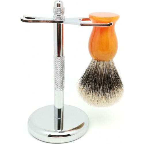 TEYO Shaving Brush and Shaving Stand Set Two Band Silvertip Finest Badger Hair Brush Perfect for Double Edge Razor
