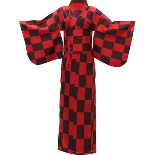 Japan Traditional Kimono Formal Wear Robe Bathrobe Red, Long Table Performance Stage Clothing
