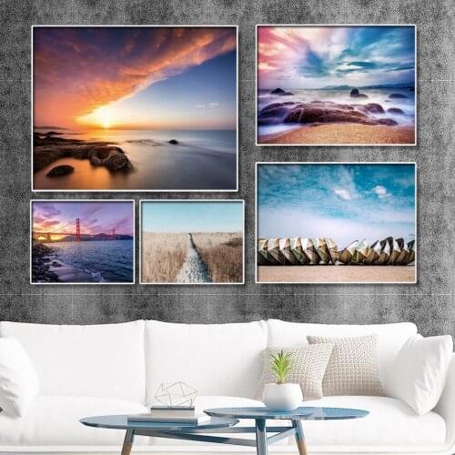 Home Decoration Print Canvas Wall Art Picture Poster Paintings Horizontal Beautiful scenery Clouds of rosy clouds