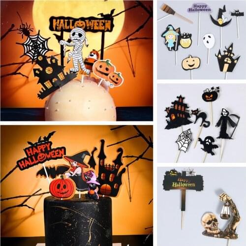 Halloween Cake Toppers Diy Cupcake Topper Castle Ghost Witch Vampire Pumpkin Cake Flags Party Baking Desser Decorations
