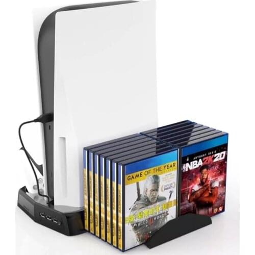 LED USB Vertical Stand Cooling Fan Dual Controller Charger Dock Charging Station with Game Disc Storage for PS5 DE & UHD Console