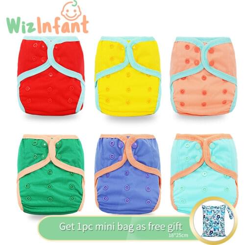 WizInfant 6pcs Washable Eco-friendly Cloth Diaper Ecological Adjustable Nappy Reusable Diaper Fit 0-2year Elastic Baby Cover