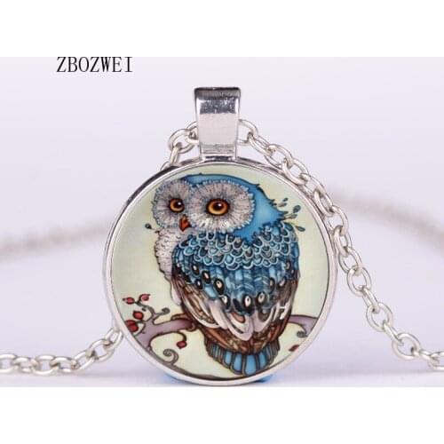 ZBOZWEI 3/Color New Sweater Round Pendant Necklace for Woman Vintage Large Glass Owl pendant necklace Fashion Jewelry