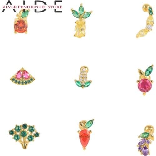AIDE Mini Stud Earrings For Women 925 Silver Mushroom Apple Lemon Watermelon Banana Earrings Piercing Jewelry Earring Korean