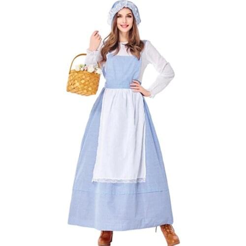 Adult Colonial Pioneer Costume Women Village Farm Prairie Maiden Maid Halloween Party Fancy Dress