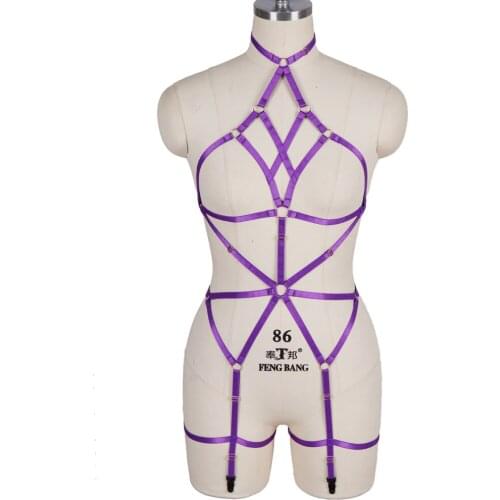 Goth Accessories Sexy Women Hollow Bra Full Body Harness Erotic Lingerie Set Bondage Female Holographic Tops Waist Suspender