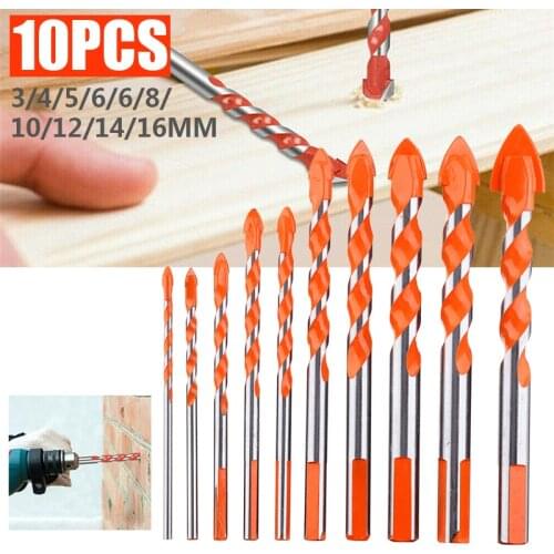 10Pcs Drills Multifunctional Drill Bits Ceramic Wall Glass Punching Hole Working Sets Drills Triangle Handles