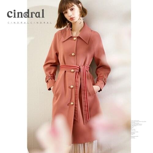 Spring 2021 New Single Breasted Lace Up Windbreaker Womens Mid Long Solid Korean Style Jacket