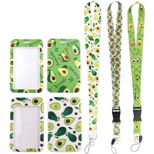 24pcs/lot MD380 DMLSKY Cartoon Avocado Lanyard Keychain keys Badge ID Mobile Phone Rope Kids Gift Lanyard With Card Holder Cover
