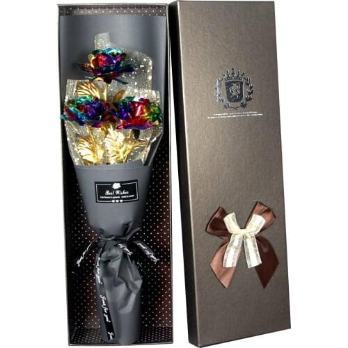 3PCS Artificial Flower Valentines Day Gift 24K Foil Plated Gold Rose Bouquet Symbol Of Love Proposal Gift For Girlfriend Wife