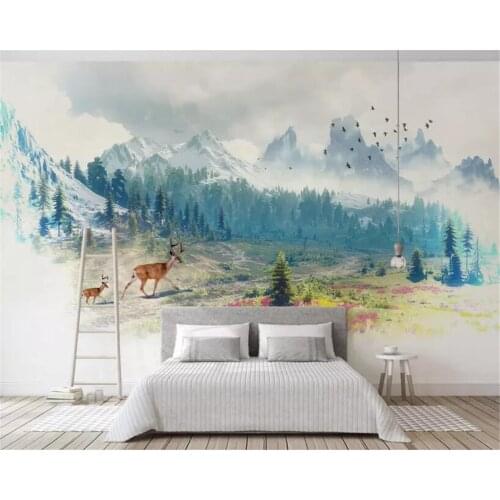 Beibehang Custom 3d wallpaper Nature landscape forest snow mountain elk living room background wall wallpaper mural papier peint