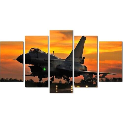 5 Pieces Wall Art Aviation Plane In Airport Under Sunset Gathering Painting Print On Canvas Aircraft Landing Canvas Oil Painting