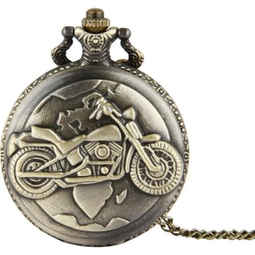 50pcs/lot Hot Sale Antique Bronze Motorcycle Pocket Watches Necklace Men Gift Watches Wholesale