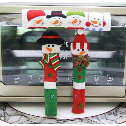 3pcs/Lot Handle Covers Christmas Snowman Xmas Refrigerator Microwave Oven Door Handle Cover Protect Covers Home Accessories
