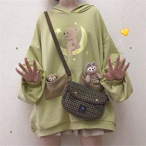 2021 Harajuku Lolita Bear Baby Graphic Sweatshirt Women Kawaii Clothes Spring Oversized Loose Thick Hoodies Long Tops Schoolgirl