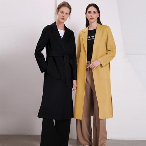 Long woolen blends cashmere coats women 2019 autumn winter ladies jackets plus size overcoat double sided black yellow fashion