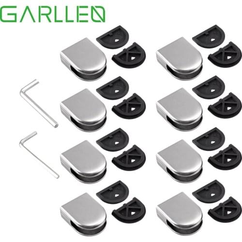 GARLLEN 8pcs Polished Finish Glass Clip Clamp Bracket Stair Post 8-10mm glass Corner Brackets Kit For Window Balustrade Handrai