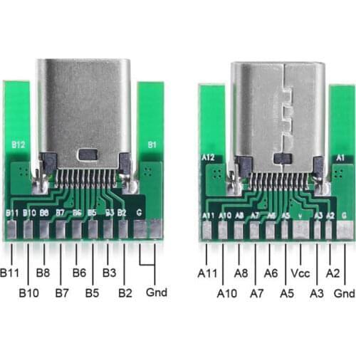 CY DIY 24pin USB 3.1 Type C Female Socket Connector SMT type Attached with PC Board Cable
