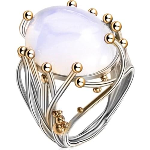 Exquisite Opal Vine Rings for Women Bohemia Style Rinse Female Natural Moonstone Ring White Wedding Jewelry
