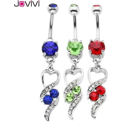 Jovivi 14G Stainless Steel Crystal Flowers Heart Ball Barbell Navel Belly Button Ring Sexy Body Piercing Jewelry