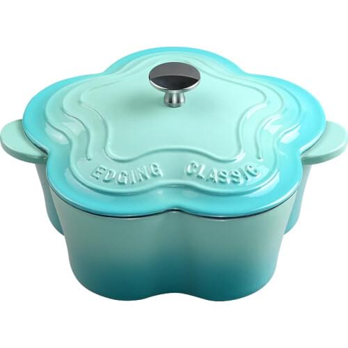 Enamel Thickened Flowers Cast Iron Enamel Pot Small Saucepan Soup Pot 22cm Induction Cooker Universal Gradient Color Two Options