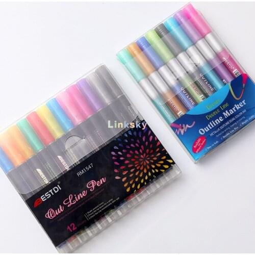 Outline Paint Marker Pen 8 /12 Pcs, Double Line Pen, Diy Album Scrapbooking Metal Marker Glitter for Drawing Painting Doodling