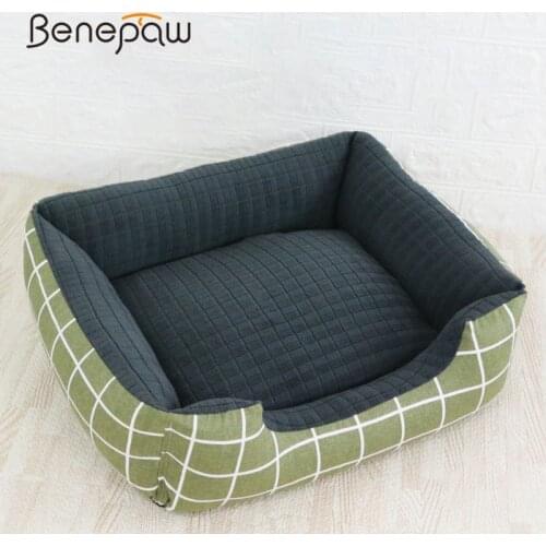 Benepaw Fashion Plaid Dog Beds For Small Medium Dogs Comfortable Bite Resistant Anti-slip Washable Pet Bed Couch Removable Mat