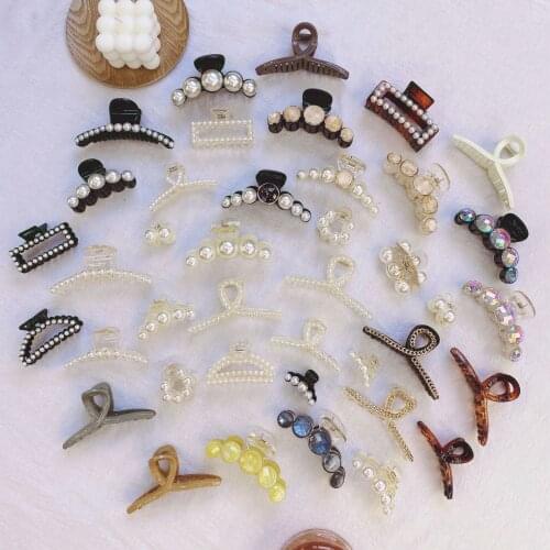 MOFLO Large Pearl Hairpin Ladies Back Head Hair Catch Clip Shark Ponytail 3pcs Small Hair Claw Hair Accessories Jewelry