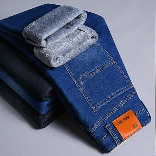 High Quality winter Warm Mens Jeans thick Stretch Denim Jeans Straight Fit Trousers male Cotton Pants men Large size40