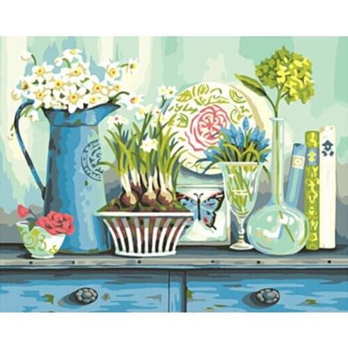 PAINTBOY Framed Pictures Painting By Numbers Europe Flower Handwork Canvas Oil Painting Home Decor For Living Room GX9856