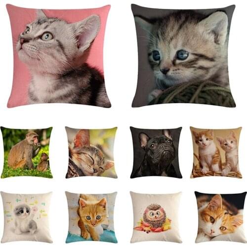45*45cm Cute cat monkey Pattern Cotton Linen Throw Pillow Cushion Cover Home Decoration Sofa Bed Decor Decorative Pillowcase