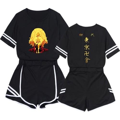 Tokyo Revengers Crop Short Suit Anime Cosplay Sweet Style T-Short Pants Two Piece Set Casual Tracksuit Outfit Summer Matching