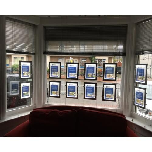 Vertical Cable Hanging Magnetic Acrylic Frame LED Light Pocket Single Sided A3 Led Window Display for Real Estate Agent