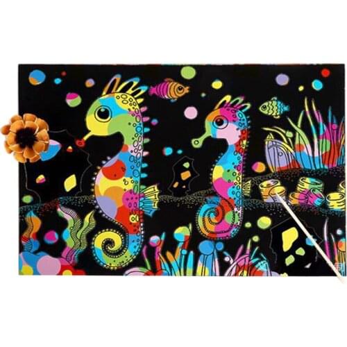 10 Sheets 26cmX19cm Magical Scratch Art Painting Paper With Drawing Stick Kids Toy Black Environmentally-friendly Odorless Toys