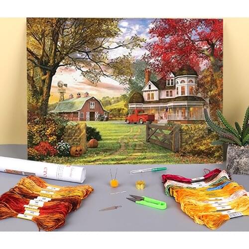 Flower Sakura Printed 11CT Cross-Stitch Embroidery Patterns DMC Threads Needlework Painting Handmade Craft Different Needle