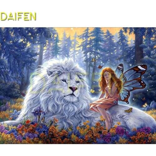 Full Square Diamond embroidery Lion woman butterfly wings Full Round Diamond painting Cross stitch Lion woman DIY Diamond mosaic