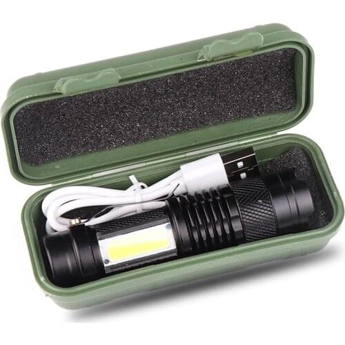 Zezzo® LED Flashlight XP-G Q5 COB LED Zoomable Built in Battery USB Charging Waterproof Tactical Torch Bulbs Lantern for Camping