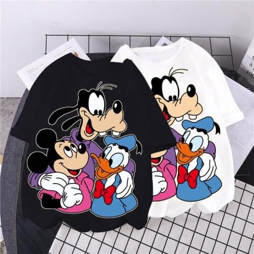 Disney Womens Harajuku Short Sleeve Cute Mickey Donald Duck Top Plus Size Womens T-shirt Clothing Cartoon Print T-shirt