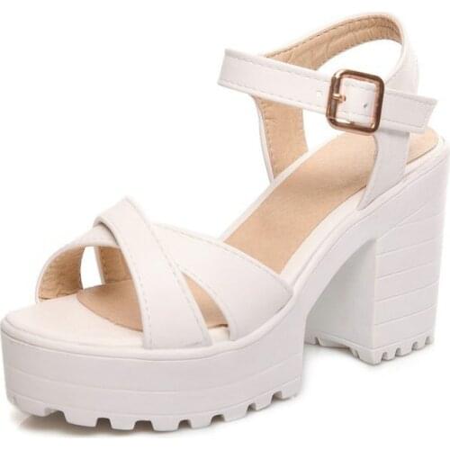 ZawsThia 2020 summer white chunky high heels casual dress shoes pumps open toe woman platform gladiators sandals big size 34-46
